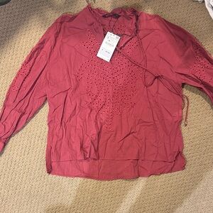 Zara Burgundy Eyelet Blouse